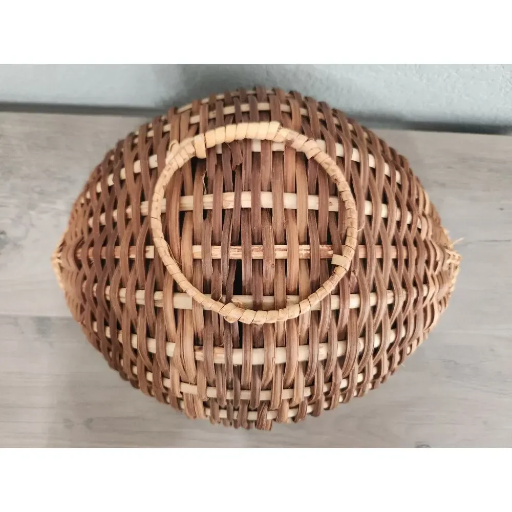 Handwoven Footed Oval Round Basket Natural Wicker Rustic Farmhouse Decor 12 Inch
